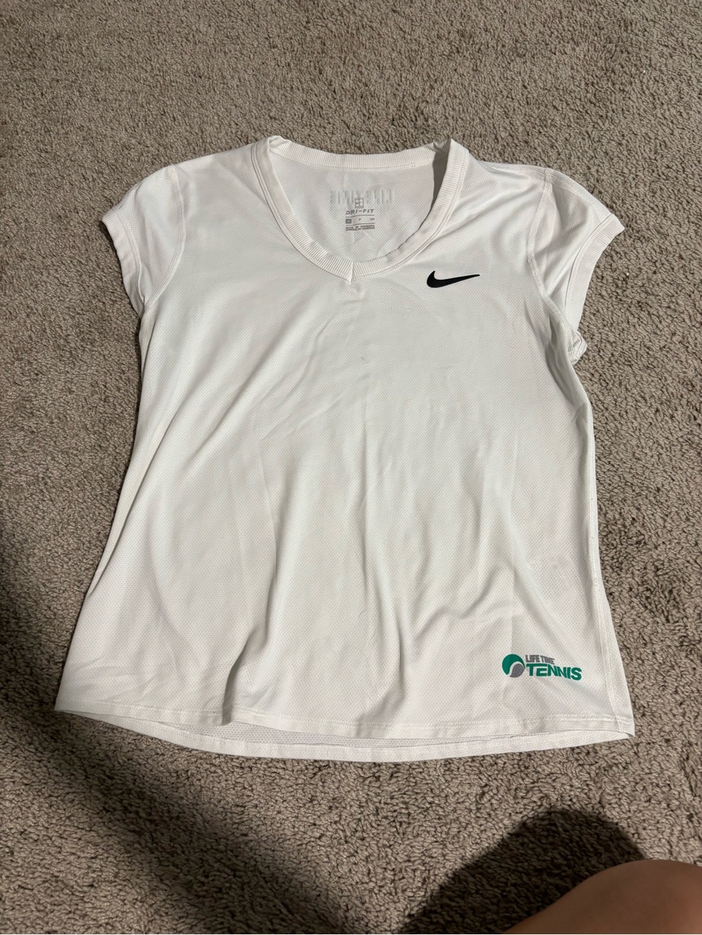 Nike White Women's Short Sleeve Tennis V-Neck Top with Logo
